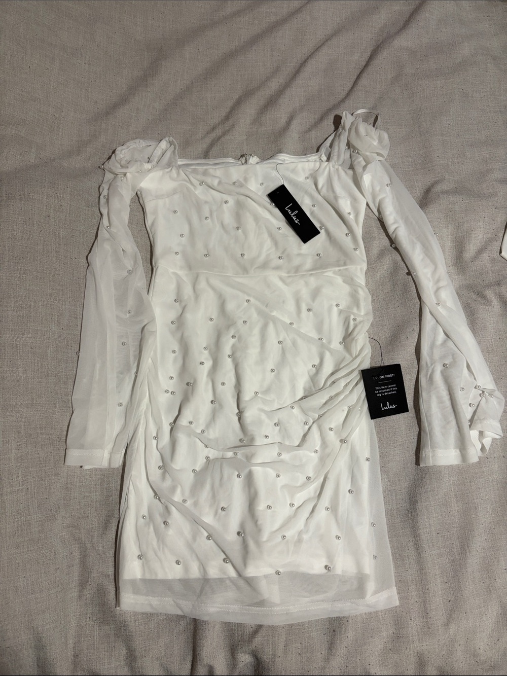Lulu's White Sheer Long Sleeve Embellished Mini Dress